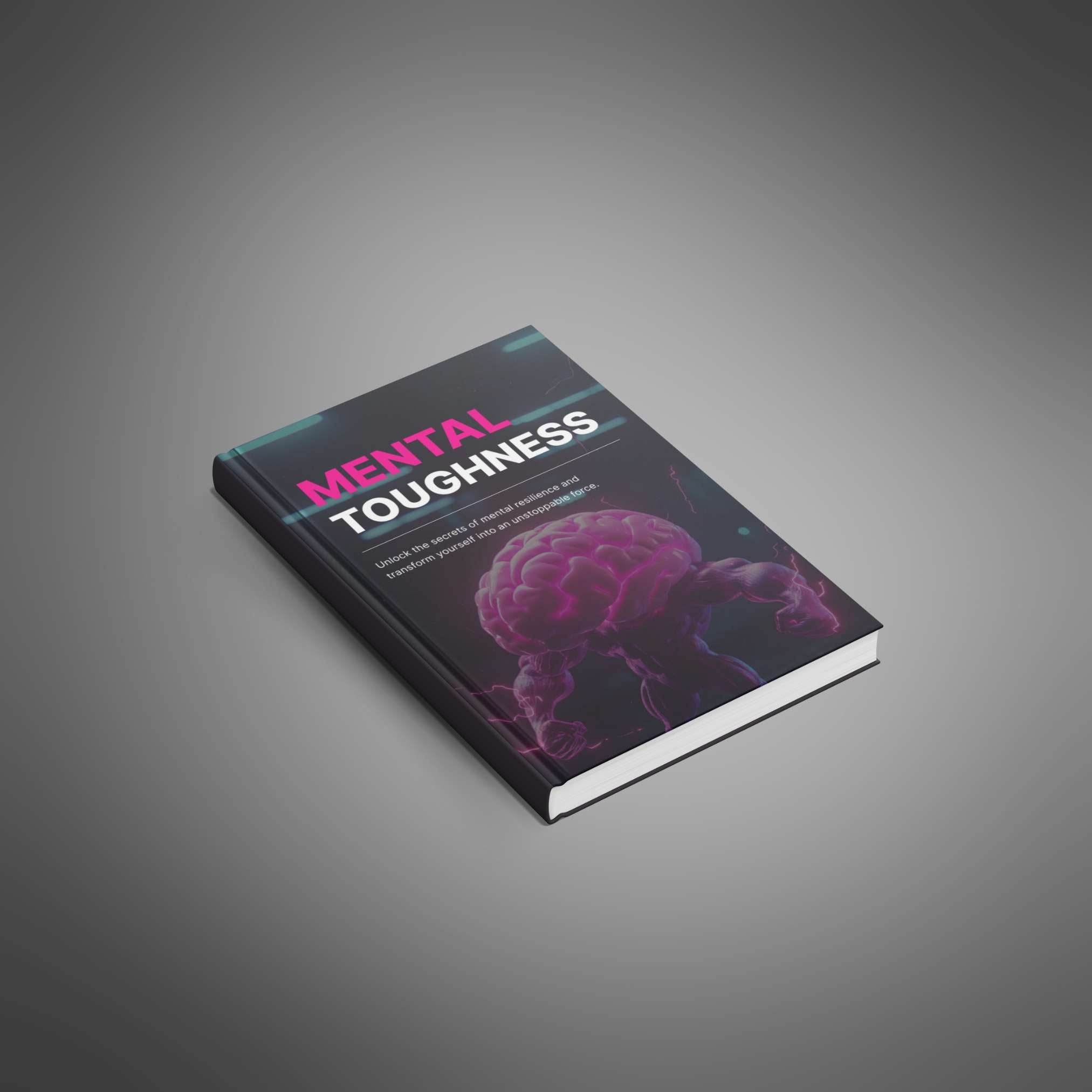 Book titled 'Mental Toughness' with a brain illustration on a gray background